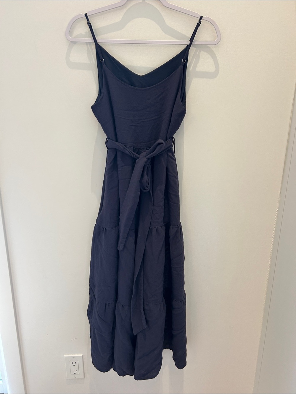 Moon River Navy Spaghetti Strap Tie-Waist Maxi Dress
